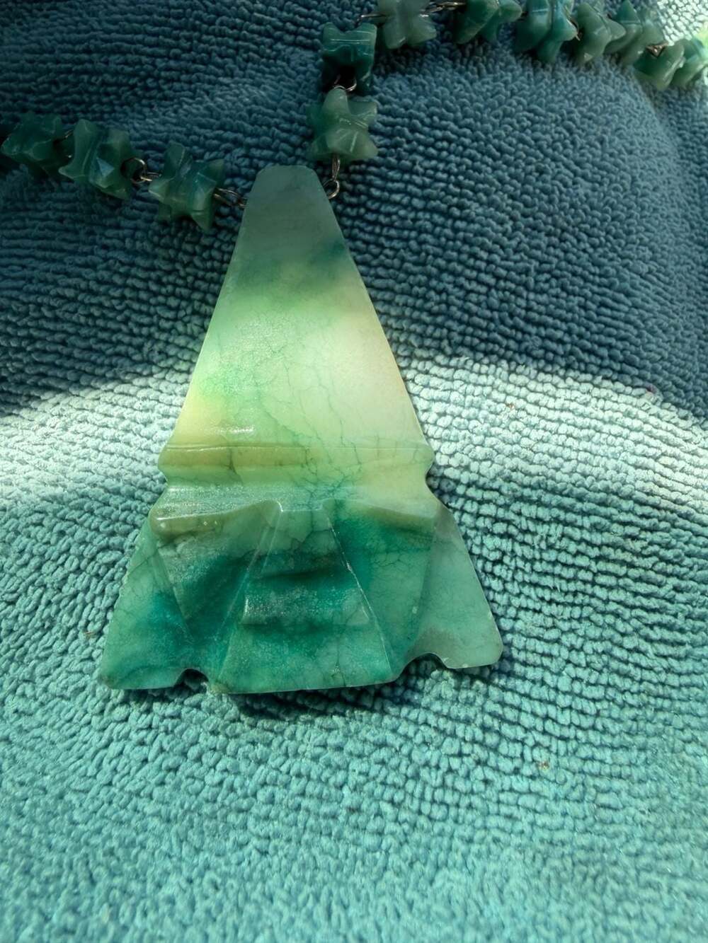Green Aventurine Hand Carved Mayan-Style Pyramid Pendant Necklace